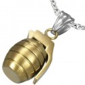 PENDANT FOR TEEN MEN IN 316L STEEL AND 18K GOLD PLATED GRENADE WEAPON IDEAL MILITARY 1 BALL CHAIN NEW