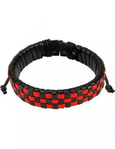 Bracelet réglable homme cuir couleur rouge et noir équipe foot rugby