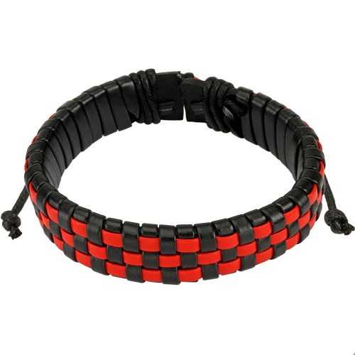Pulsera de cuero ajustable para hombre en rojo y negro del equipo de fútbol de rugby