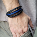 Lederarmband schwarz und blau Central Band Triple Ranks und Clasp Edelstahl