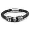 Herrenarmband aus Leder und Totenkopfverschluss aus Stahl mit Fleur-de-Lys-Würfeln