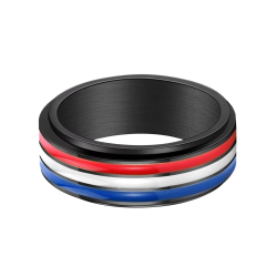 Anello anti-stress rotante per gli uomini in acciaio nero con anello rotante nei colori della bandiera francese Blu bianco bianc