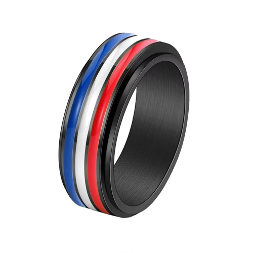 Anello tricolore Pride Nation Flag Francia Anti-stress Rotative acciaio inossidabile nero