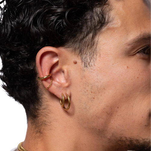 Men's Earrings Crocated Crown Stainless Steel Gold Diameter 14mm and 10mm