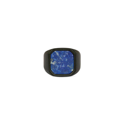Lapis Lazuli Men's Blue Chevalière in Stainless Steel Black Semi-Precious Protective Stone