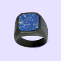 Chevalière Lapis Lazuli Bleue Homme en Acier Inoxydable Noir Pierre Naturelle de Protection guérison