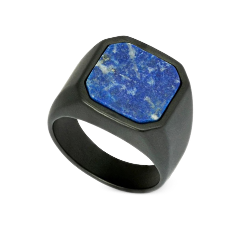 Lapis Lazuli Blue Men's Chevalière en acero inoxidable