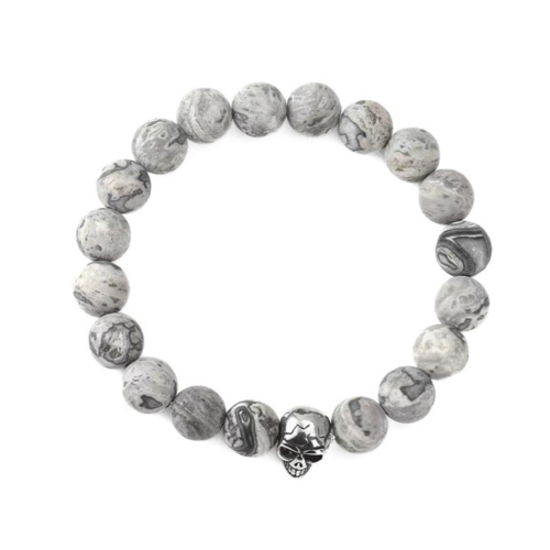 Bracciale Agate Stones protettivo grigio e la testa di morte in acciaio inossidabile motociclista maschio