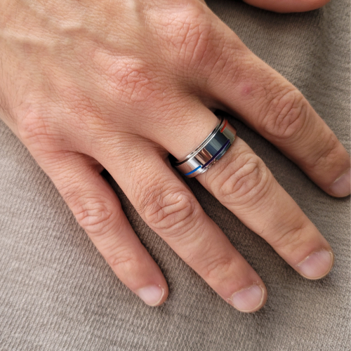 LGBT Ring Anello Female uomo acciaio inox rotante antiscollo ansia orgoglio gay orgoglio arcobaleno