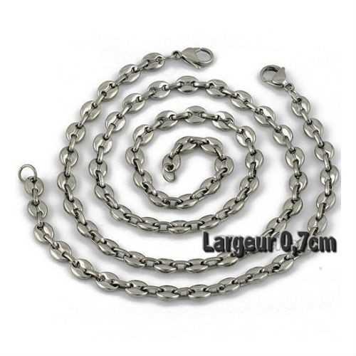 Set bracelet and chain man solid steel coffee grain 7mm