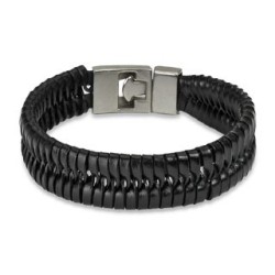 Breites Herren-Lederarmband 2-reihig und Edelstahlschließe 22 cm