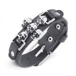 Bracciale da uomo in pelle fibbia per cintura teschio scheletro biker biker