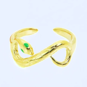 Offene Ring Infinite Symbol Grüne Augen für Frau in Goldenem Gold Edelstahl