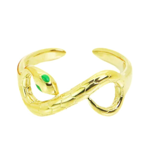 Bague Ouverte Symbole Infini Serpent Yeux verts...