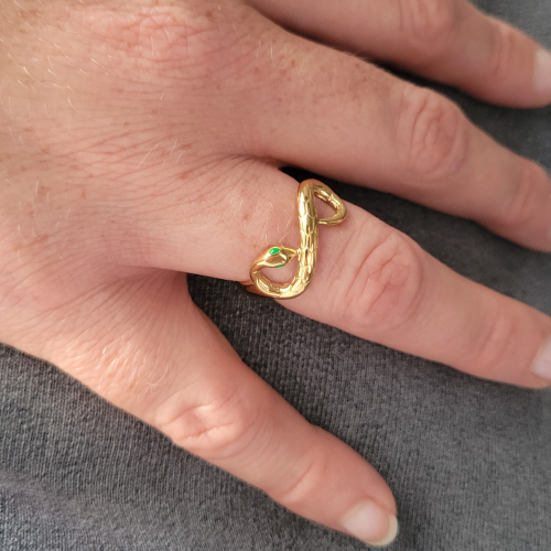 Offene Ring Infinite Symbol Schlange grüne Augen für Frau in Gold Edelstahl