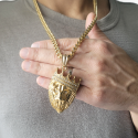Große XXL Lion Head Anhänger für Männer in Gold überzogen Stahl und Diamanten - kubanische Kette 60cm 7mm enthalten