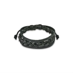 Pulsera ajustable para hombre cuero color negro eslabones dobles de 19 a 25cm