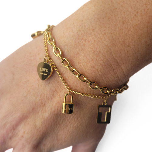 Frauen Armband Doppelkette Brelocs Herz Cadenas Gold Gold Gold Gold