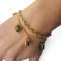 Pulsera de las mujeres doble cadena Brelocs corazón Cadenas oro oro oro oro oro oro oro oro