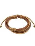 Men\'s adjustable brown leather bracelet triple braids 19 to 25cm