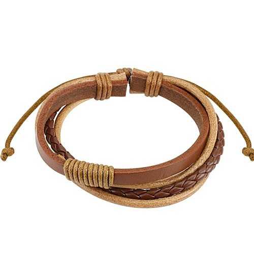 Bracciale da uomo in pelle marrone regolabile a tre trecce da 19 a 25 cm