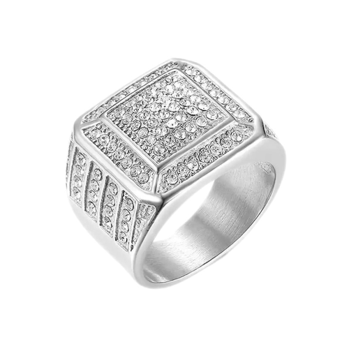 Silver Stainless Steel Silver Knit Room Ring Set with Zirconium Oxide Crystals Cover