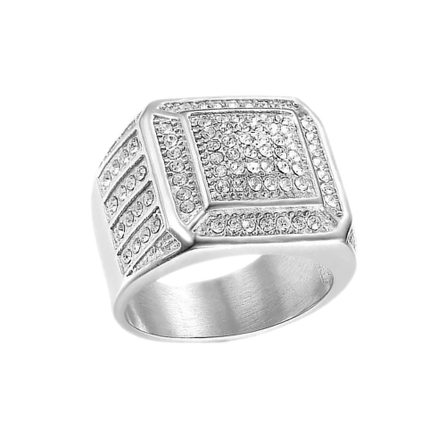 Silver Steel Knight Knight Anillo Juego Atado Zirconio CRISTALS PAD