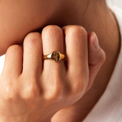 Bague Chevalière Rose Or - Bague Femme Fleur en Acier Inoxydable Dorée à l'Or Fin