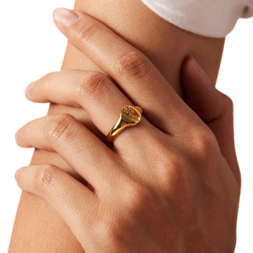 Bague Chevalière Rose Or - Bague Femme Fleur Acier Inoxydable Dorée à l'Or Fin