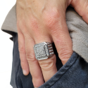 Silver stainless steel man ring set with zirconium oxide crystal cobblestone