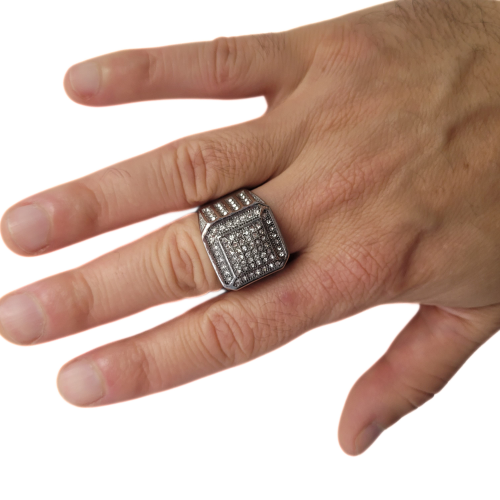 Men's Silver Stainless Steel Sterling Ring Set Toted Zirconium Oxide Crystals Pad