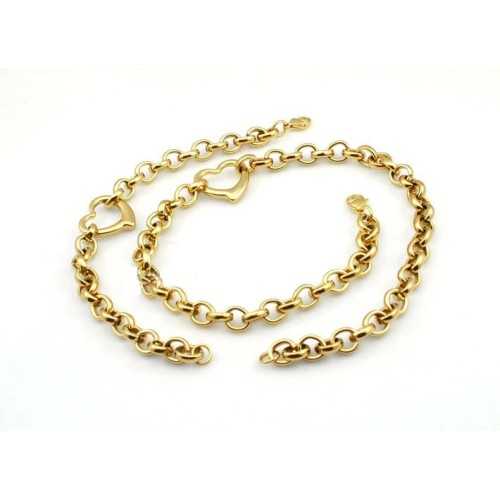 Conjunto de pulsera y cadena para mujer con colgante de corazón rolo de malla chapada en oro