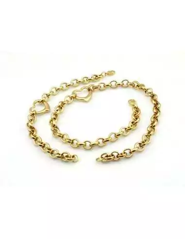 Conjunto de pulsera y cadena para mujer con colgante de corazón rolo de malla chapada en oro