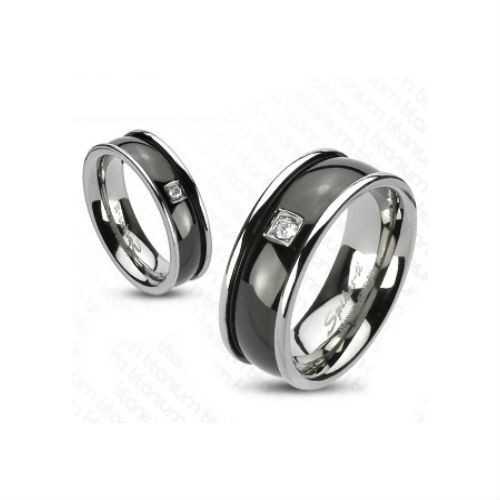 Anillo de compromiso de hombre titanio negro piedra de titanio y circón