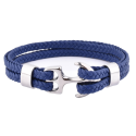 Leather Bracelet Blue Clasp Marine Anchor in Stainless Steel Silver For Men