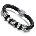 Bracciale da uomo in pelle intrecciata e perle greche con chiusura magnetica in acciaio 22cm