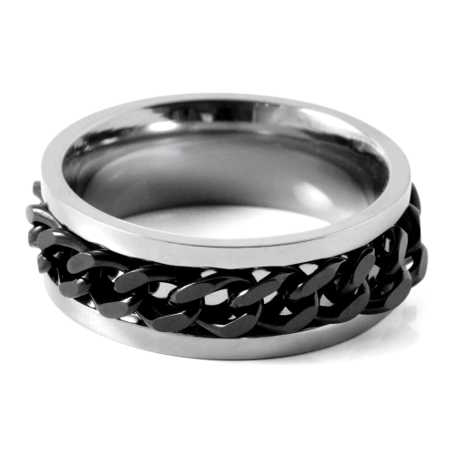 Anello anello anello anello di fidanzamento uomo nero catena rotante in acciaio inox