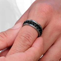 Anillo de compromiso anillo hombre cadena chapado negro giratorio y acero