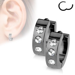 Pendientes para hombres para hombres, adolescente, acero, lujoso, placa negra de Bijel y 3 Zircles nuevos