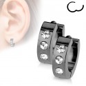 Pair Earrings for Men Teen Woman Steel Luxury Bijel Black Plate and 3 Zircles New