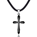 Men's Cross Pendant Superposed Black & Silver Bicolor Stainless Steel and Necklace Included