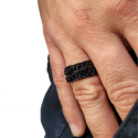 Anillo de anillo de hombres en acero todo negro dúo de cadenas anti-estrés