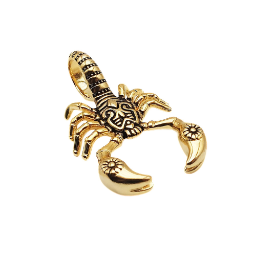 Herren XXL Scorpion vergoldet Stahl Anhänger Halskette - Figaro Kette 55cm 7mm enthalten