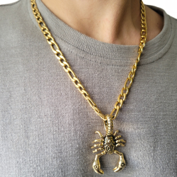 Men's XXL Scorpion Gold Plated Steel Pendant Necklace - Figaro Chain 55cm 7mm included