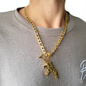 Collier Pendentif AK47 Fusil Militaire XXL pour Homme en Acier Plaqué Or - Chaine Figaro 55cm 7mm incluse