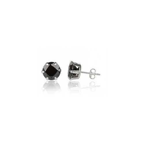 Paar von Herren Ohrringe ADO ROD CLASP Runde Stahl Zirkon Diam Swarovski Schwarz 5mm NEU
