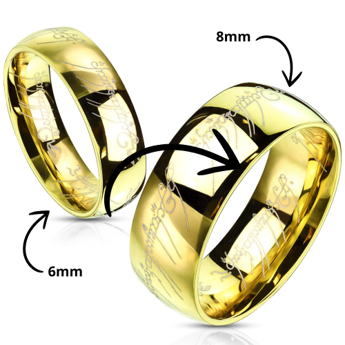 Bague seigneur des anneaux pour femme ou homme tungstène plaqué or lord