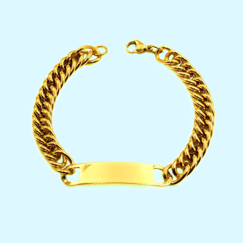 Gourmet-Armband Herren Gourmet Gold Edelstahl anpassbare Platte 9mm 21cm