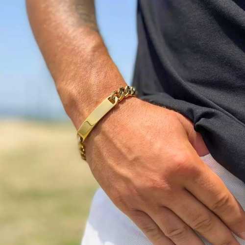 Goleta de oro de hombres cubanos: Pulsera con placa de grabado
