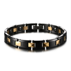 Bracciale barbazzale donna uomo ceramica nera e placcato oro 18cm 8mm